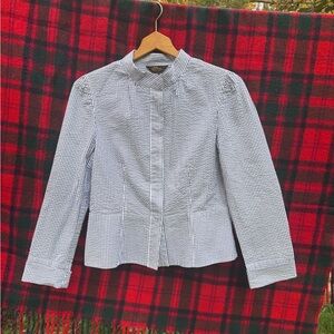 Striped L.L. Bean Signature Snap Front Peplum Blouse